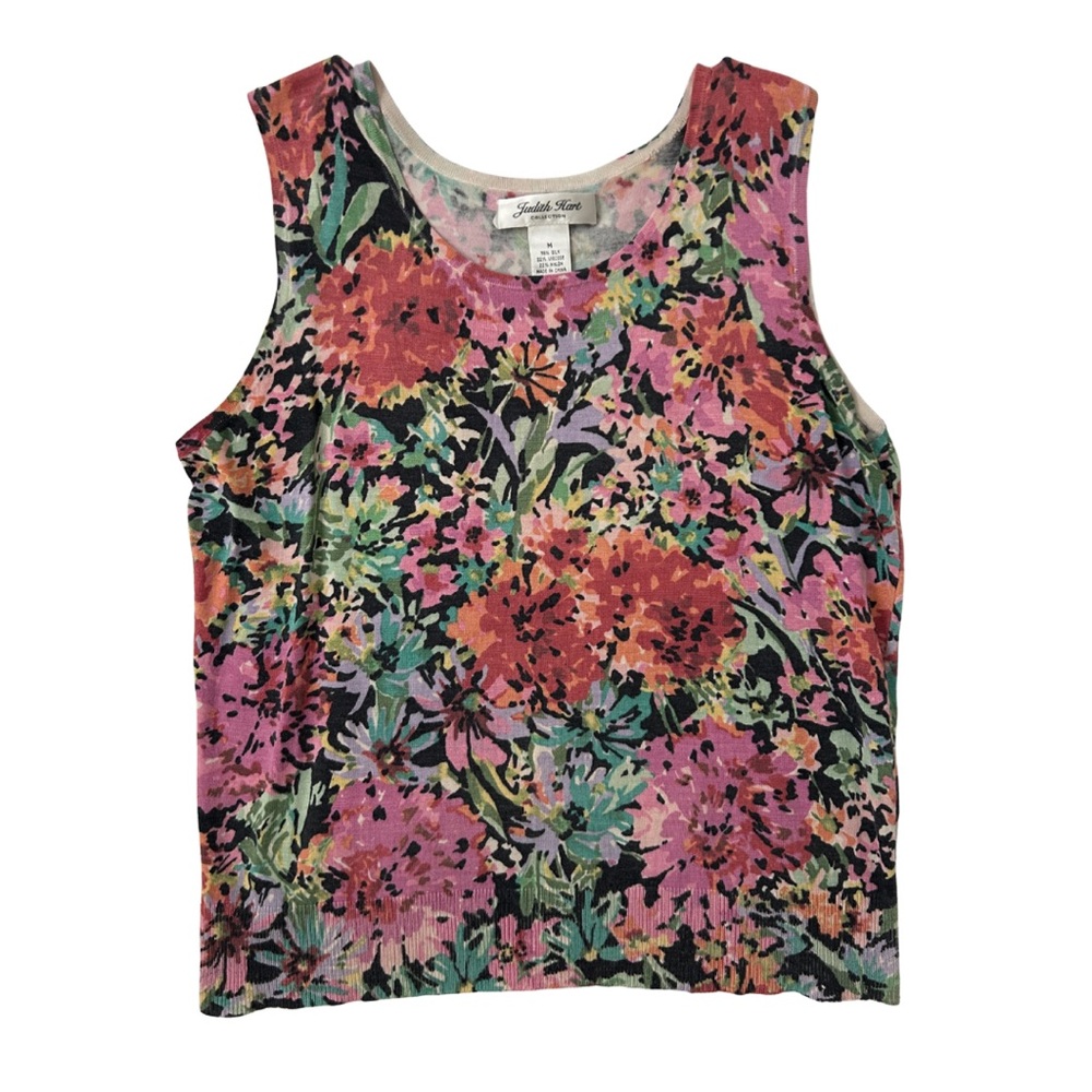 Judith Hart colorful floral maximalist print silk tank top- Size Medium